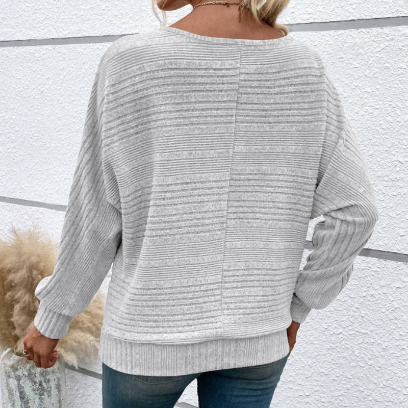 【Autumn and winter hot styles】Solid Round-Neck Striped Top with Long Sleeves