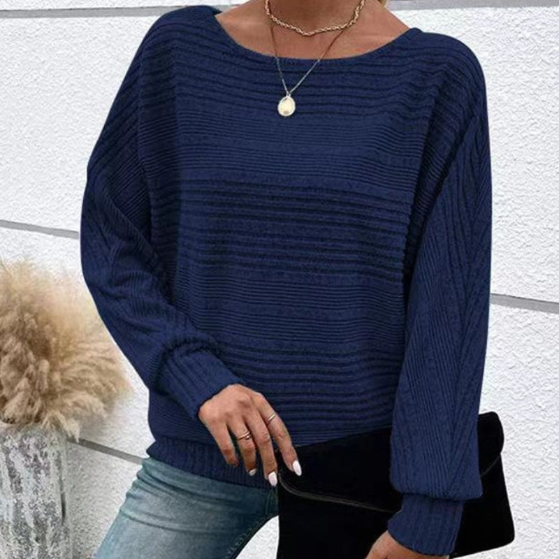 【Autumn and winter hot styles】Solid Round-Neck Striped Top with Long Sleeves