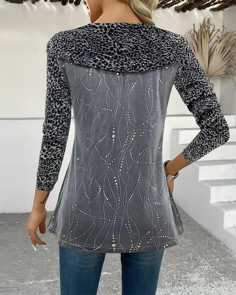 Leopard Print Long-Sleeved Top