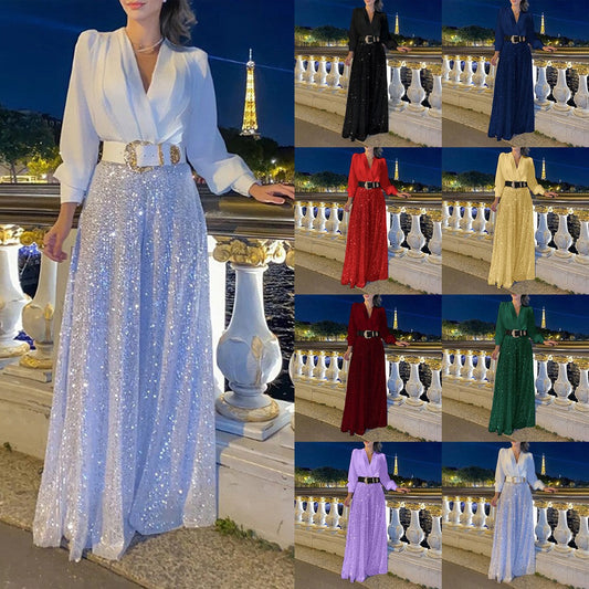 Sequined Long-Sleeve One-Piece trousers Set - MYSTERYBOXS