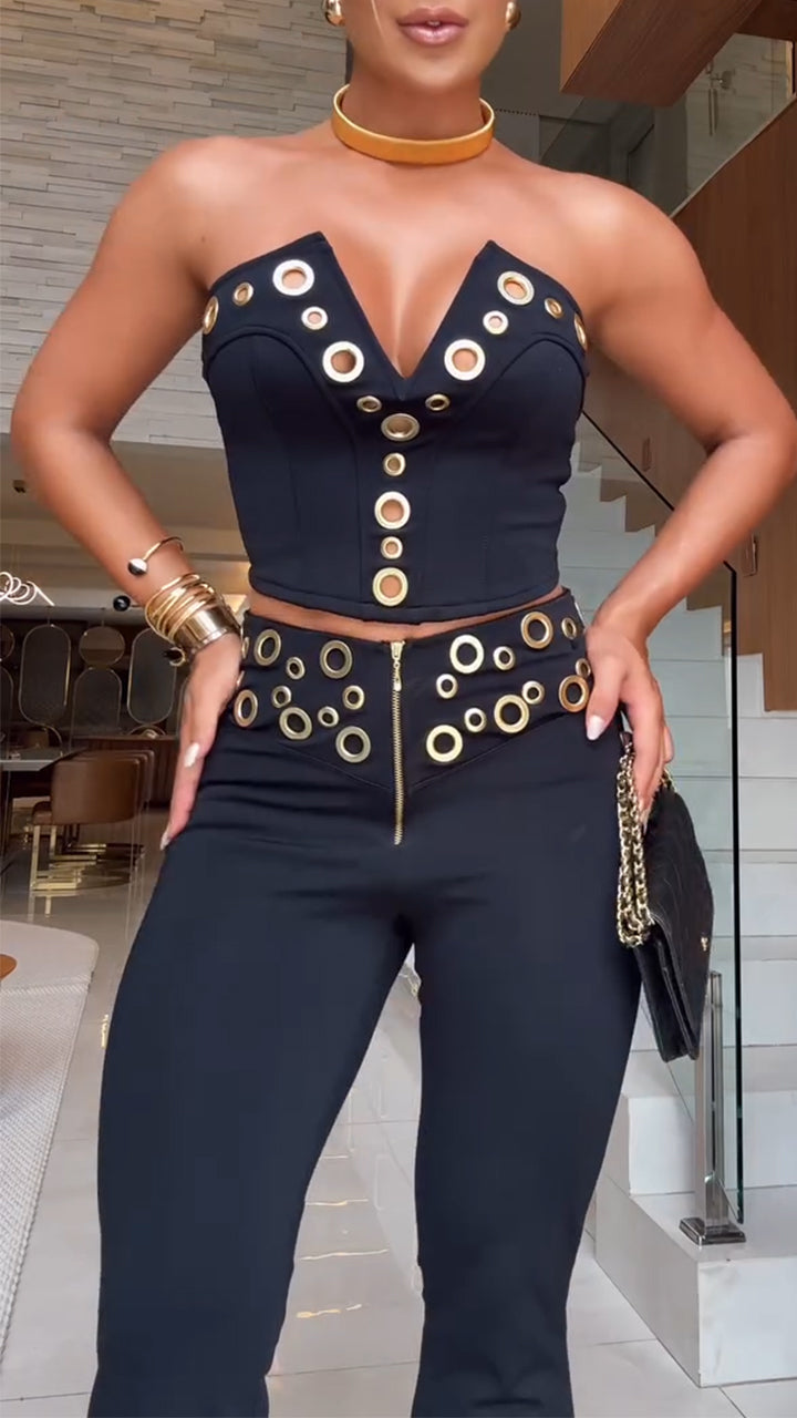 Women's V-neck Tube Top Eyelet Fashion Slim Fit Suit - MYSTERYBOXS