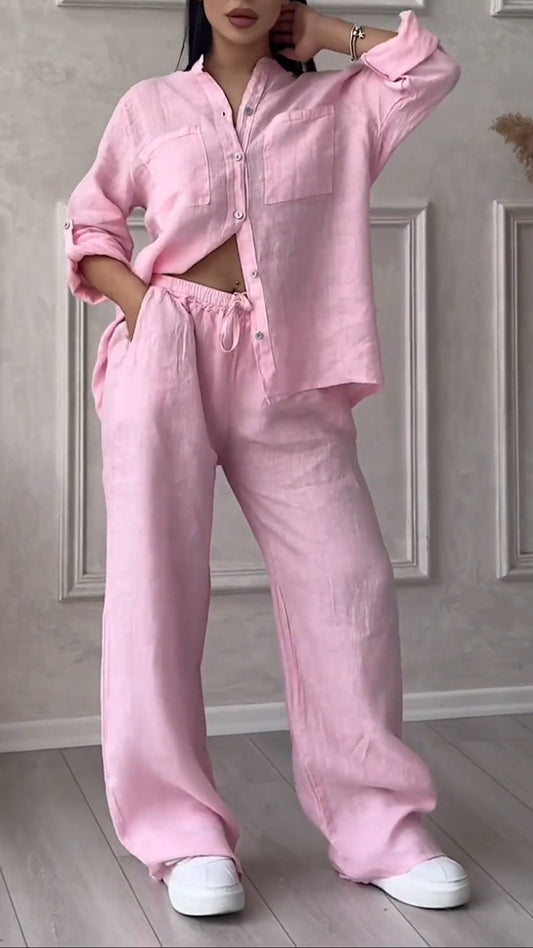 Women's V-neck Cotton and Linen Casual Suit - MYSTERYBOXS