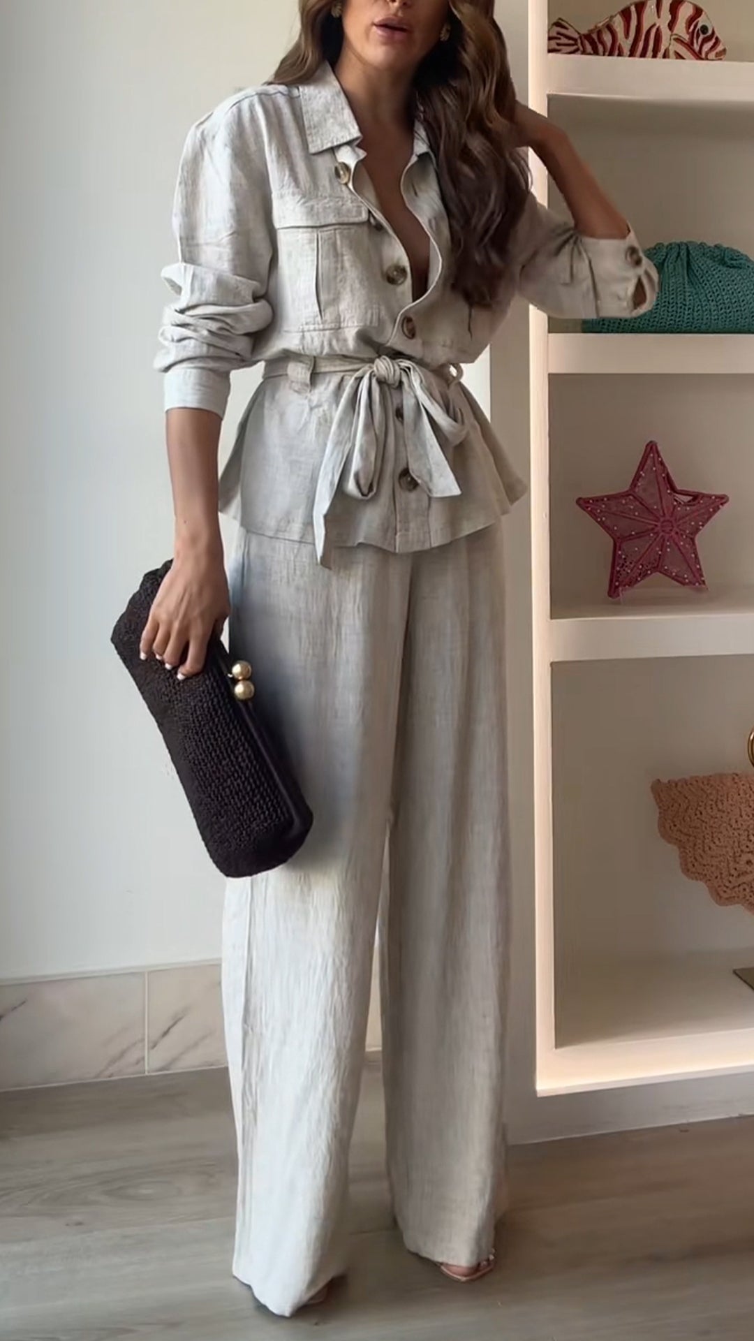 Ladies' Collar and Buckle Top+ Pants Style Commuting Suit - MYSTERYBOXS
