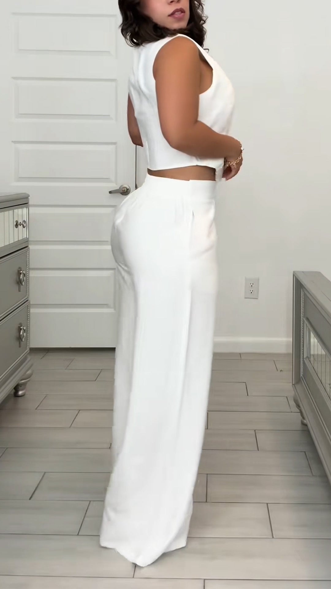 Ladies' Round Neck Fake Two-piece Top+ Pants Casual Temperament Set - MYSTERYBOXS