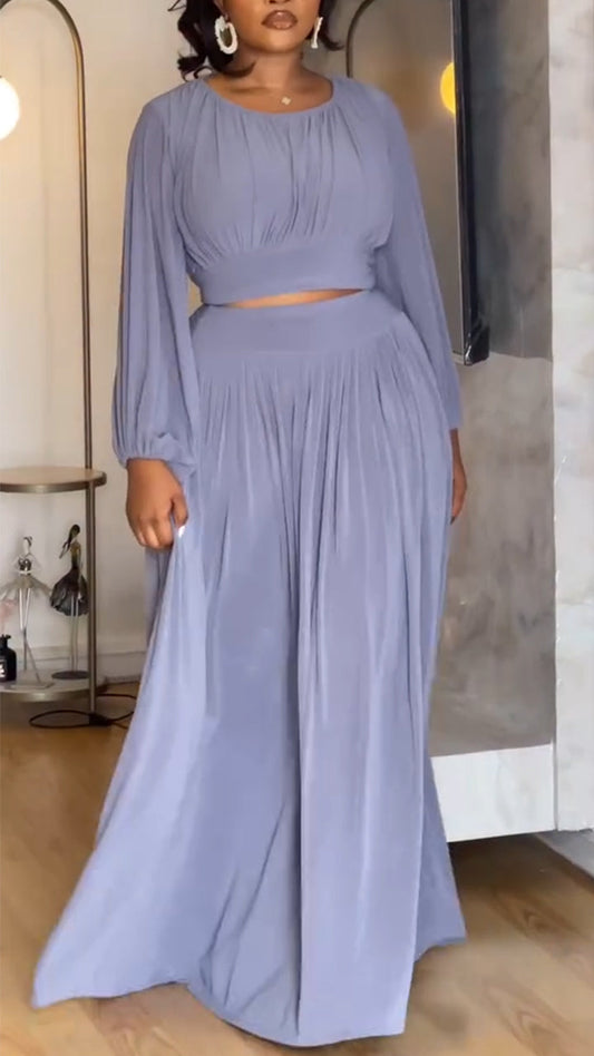 Ladies' Round Neck Top+ Skirt Casual Temperament Set - MYSTERYBOXS
