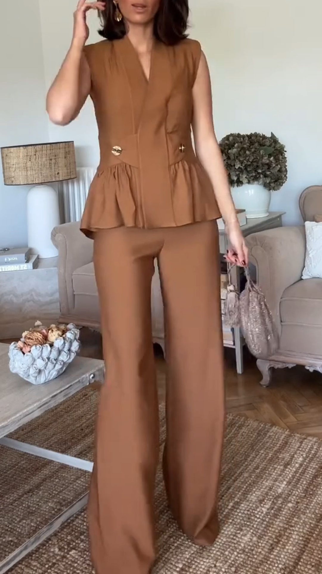 Women's V-neck Waist Sleeveless Casual Commuter Suit - MYSTERYBOXS