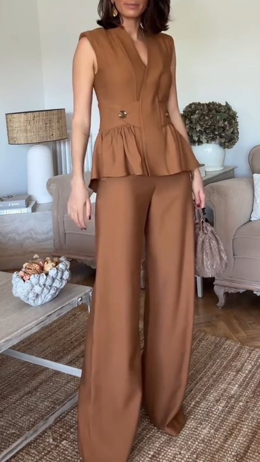 Women's V-neck Waist Sleeveless Casual Commuter Suit - MYSTERYBOXS