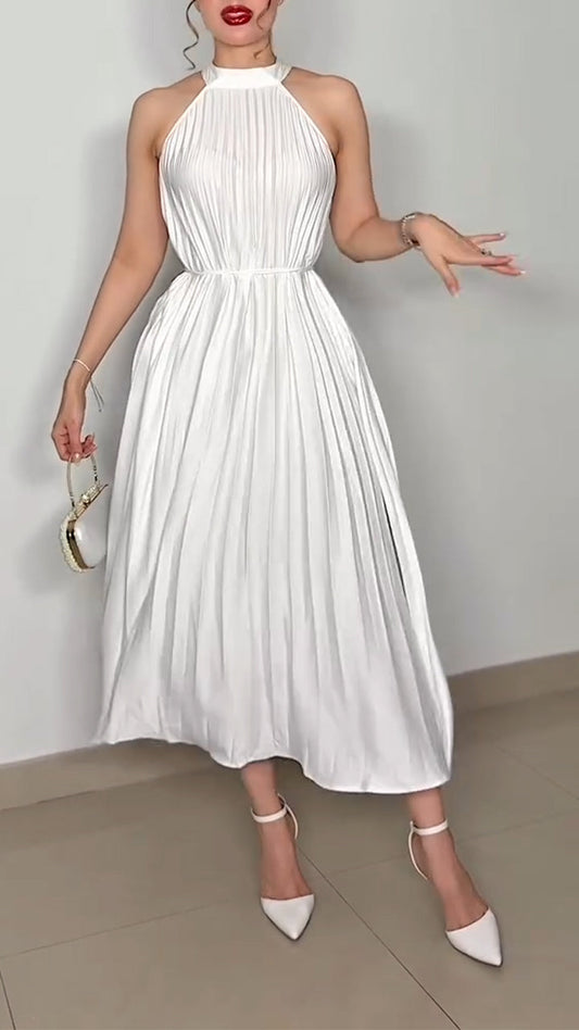 Ladies' Neck Hanging Pleated Elegant Casual Dress - MYSTERYBOXS