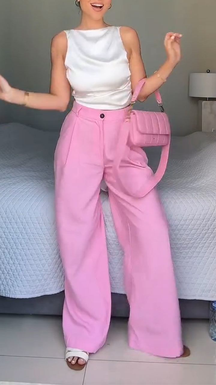 Ladies' Round Neck Hollowed Out Top + Pants Casual Set - MYSTERYBOXS
