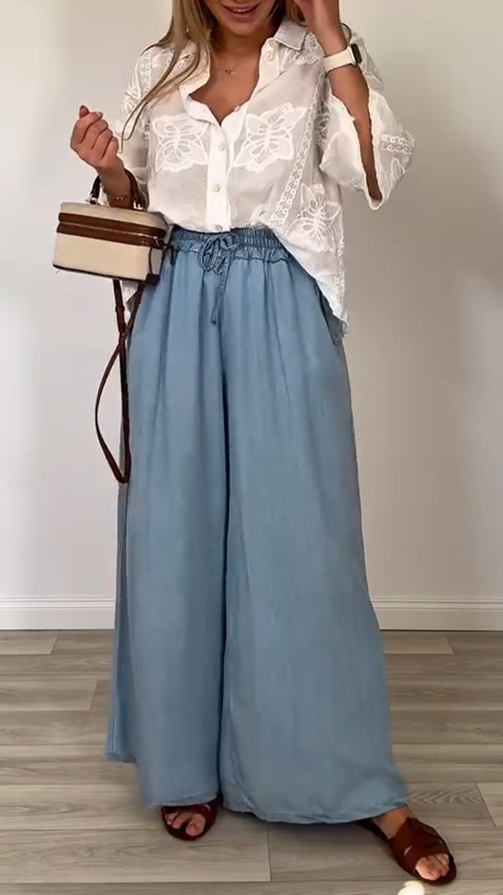 Ladies' Collar Printed Top + Pants Casual Set - MYSTERYBOXS