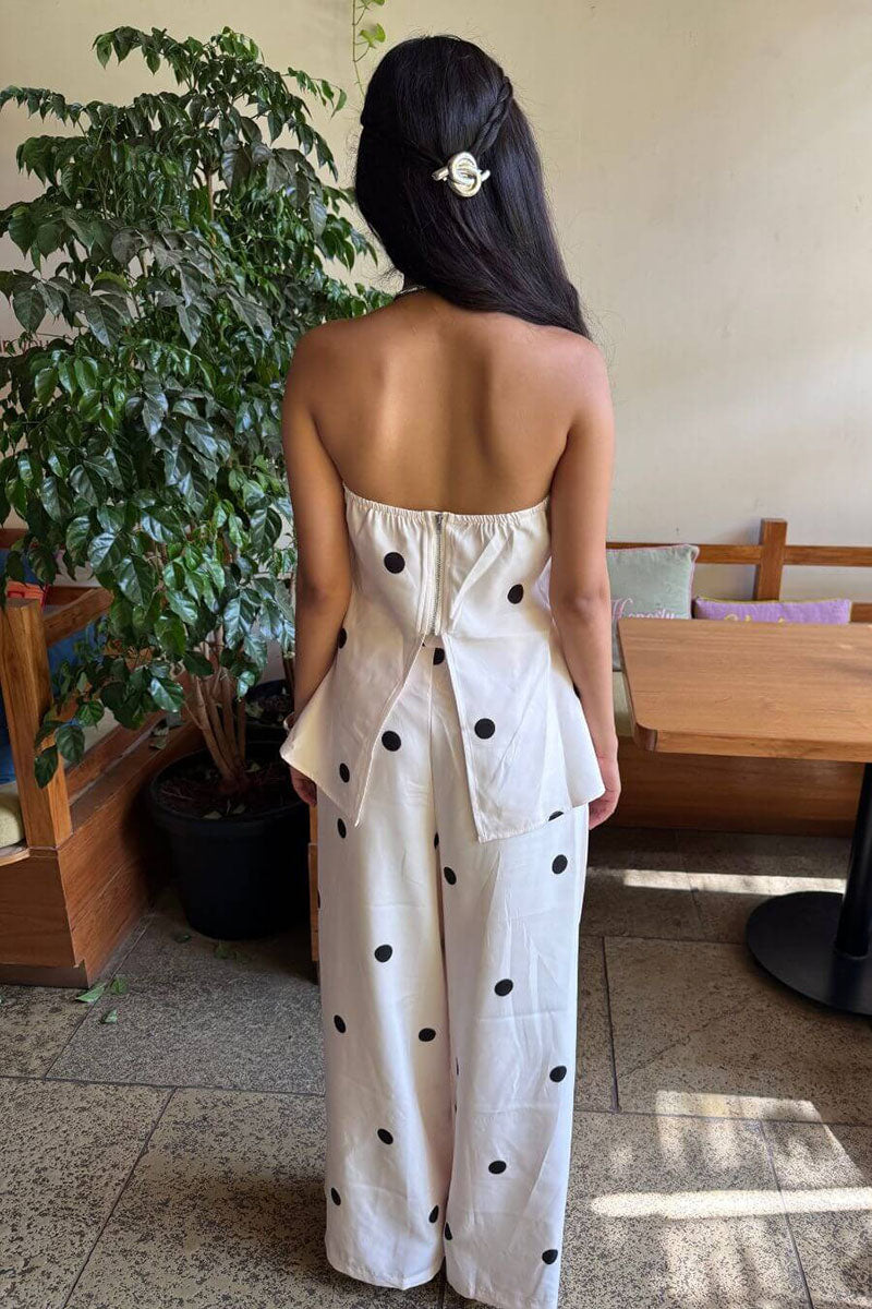 Women's Classic Polka Dot Tube Top Wide Leg Pants Set - MYSTERYBOXS