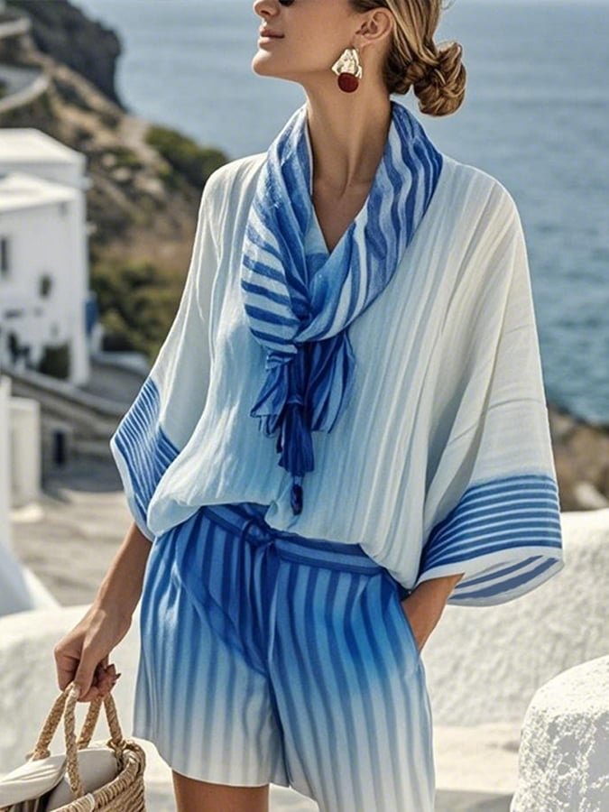 Ladies' Striped Gradient Loose Casual Suit - MYSTERYBOXS