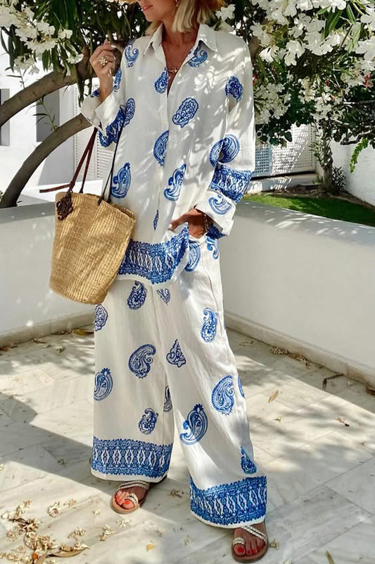 Ladies' Collar Print Casual Loose Suit - MYSTERYBOXS