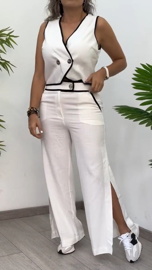 Ladies' V-neck Top+ Slit Pants Casual Suit - MYSTERYBOXS