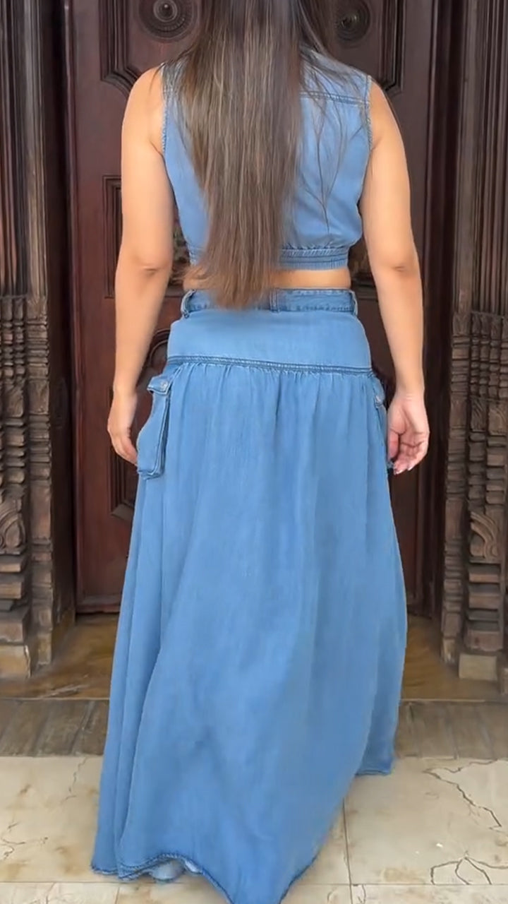 Ladies' Collar Patchwork Top+ Skirt Casual Set - MYSTERYBOXS