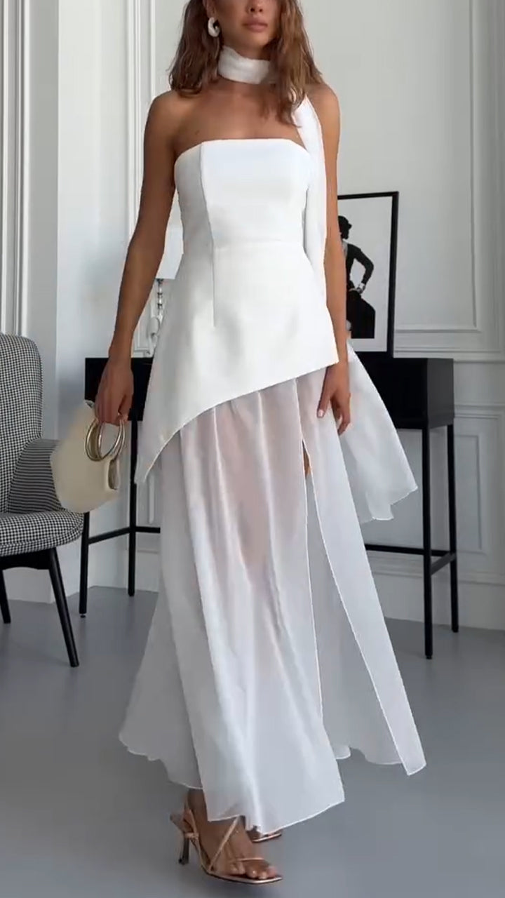 Ladies' Strapless Irregular Top+ Split Skirt Party Dinner Temperament Set - MYSTERYBOXS