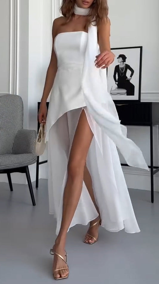 Ladies' Strapless Irregular Top+ Split Skirt Party Dinner Temperament Set - MYSTERYBOXS