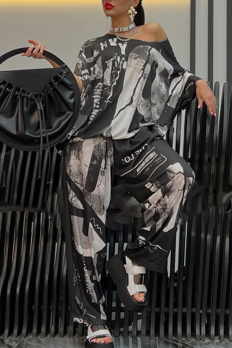Ladies' Round Neck Printed Top + Pants Casual Set - MYSTERYBOXS