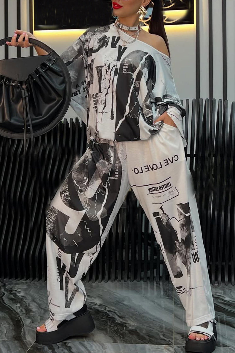 Ladies' Round Neck Printed Top + Pants Casual Set - MYSTERYBOXS