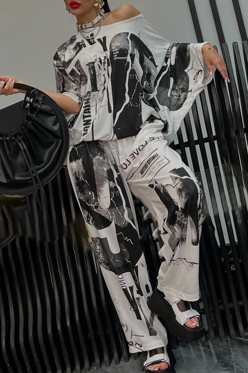 Ladies' Round Neck Printed Top + Pants Casual Set - MYSTERYBOXS