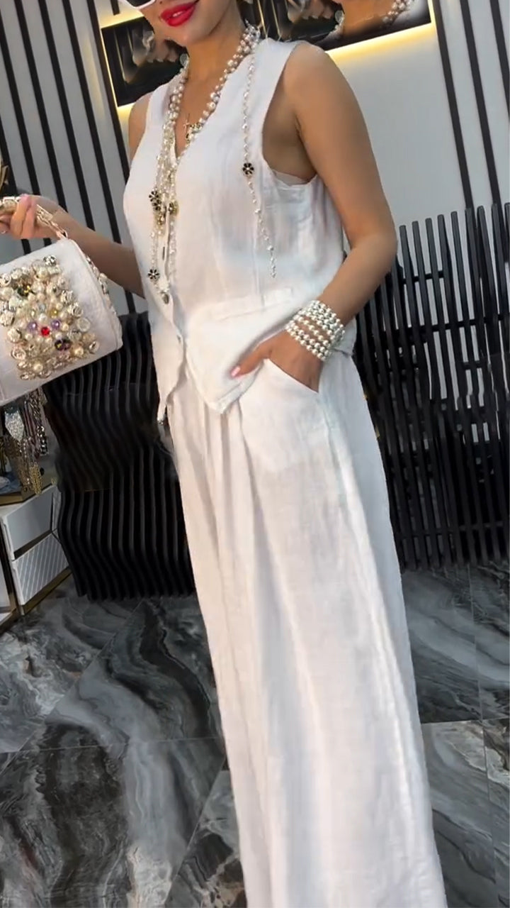 Women's V-neck Breasted Top+ Pants Loose Casual Suit - MYSTERYBOXS