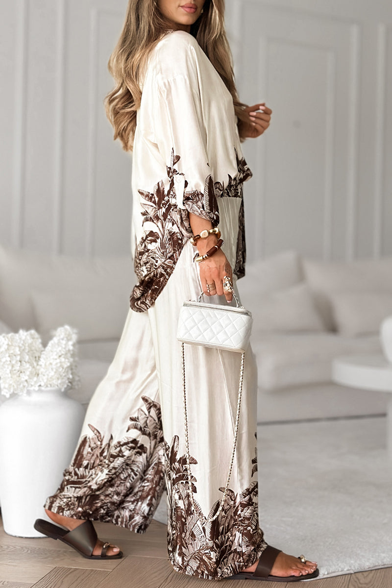 Women Collar Printed Top + Pants Loose Casual Suit - MYSTERYBOXS