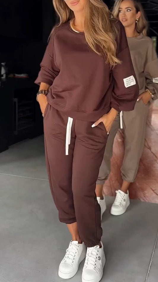 Ladies Round Neck Top and Pants Casual Suit - MYSTERYBOXS
