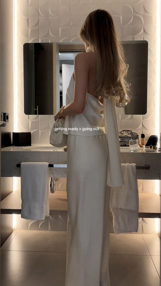 Women's Champagne Color Outerwear Colored Halter Top and Pants Set - MYSTERYBOXS