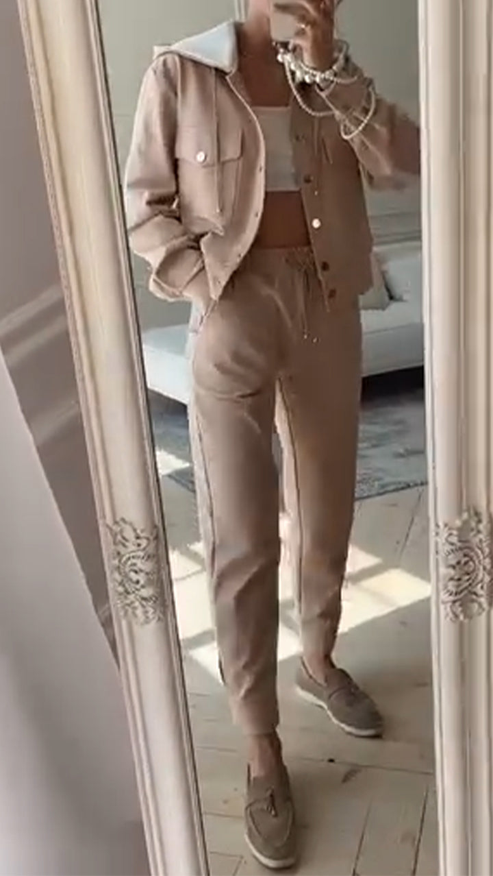 Ladies Lapel Breasted Jacket + Pants Casual Suit - MYSTERYBOXS