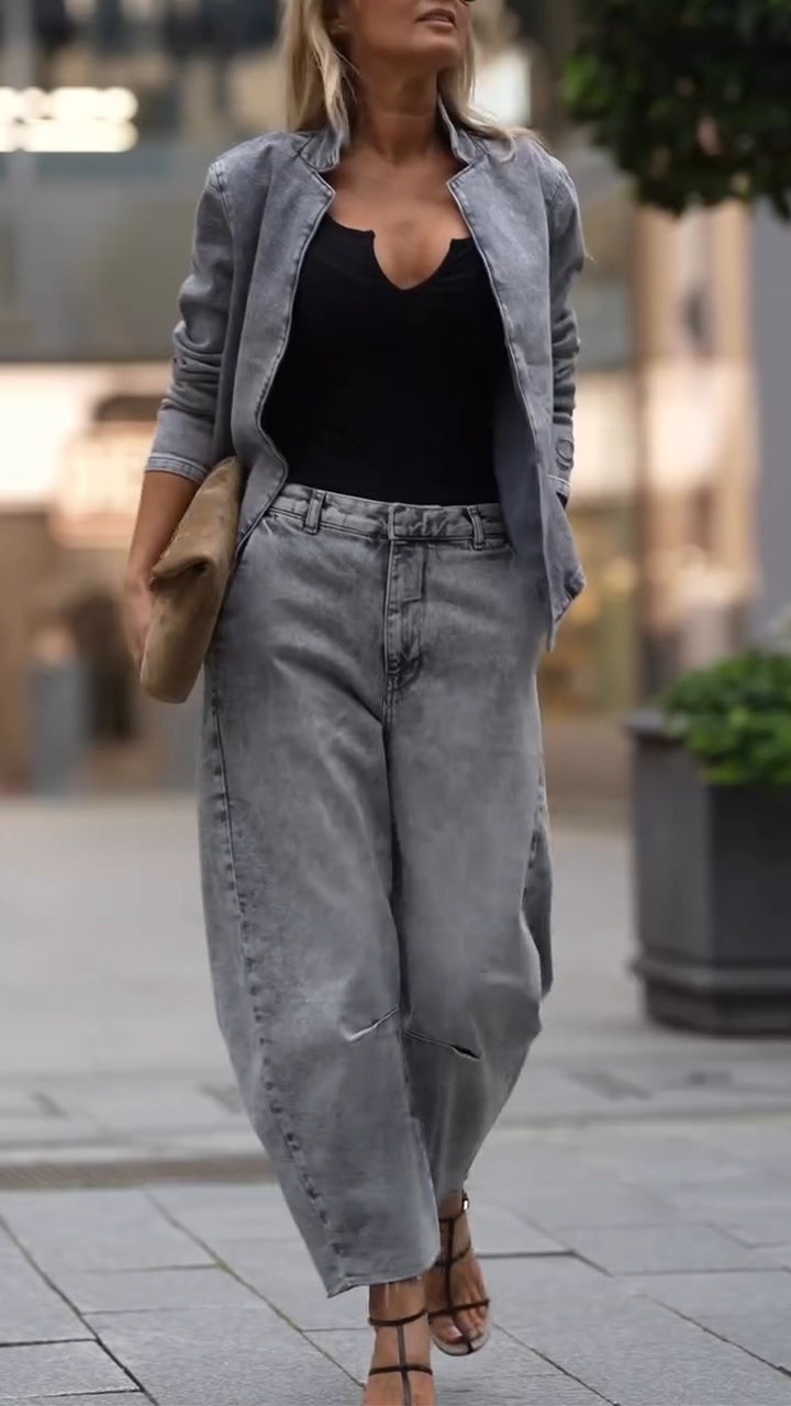 Ladies Round Neck Coat+ Pants Casual Set - MYSTERYBOXS