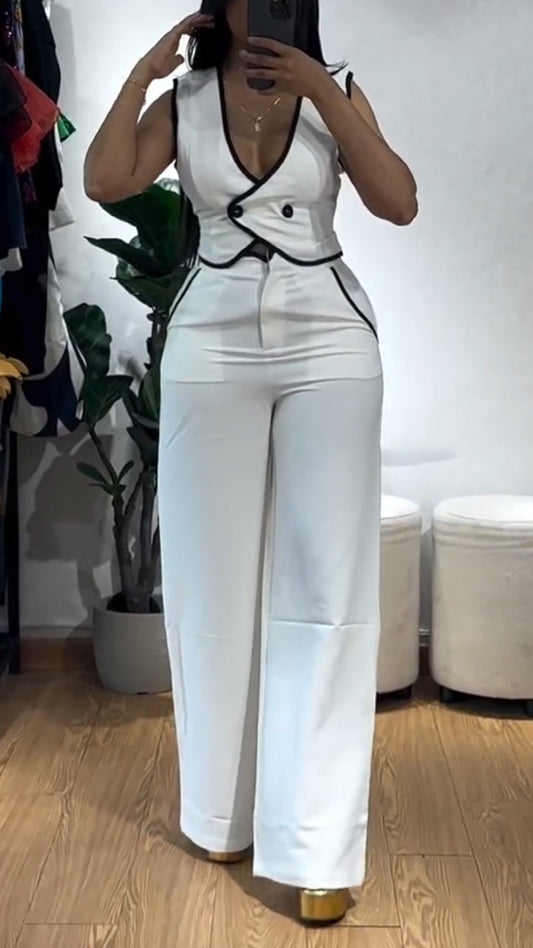 Ladies U-neck Top and Pants Casual Suit - MYSTERYBOXS