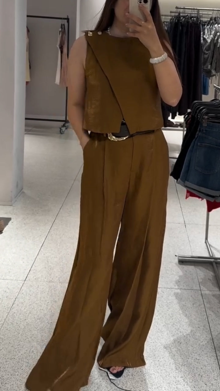 Ladies Round Neck Patchwork Top+ Pants Casual Set - MYSTERYBOXS