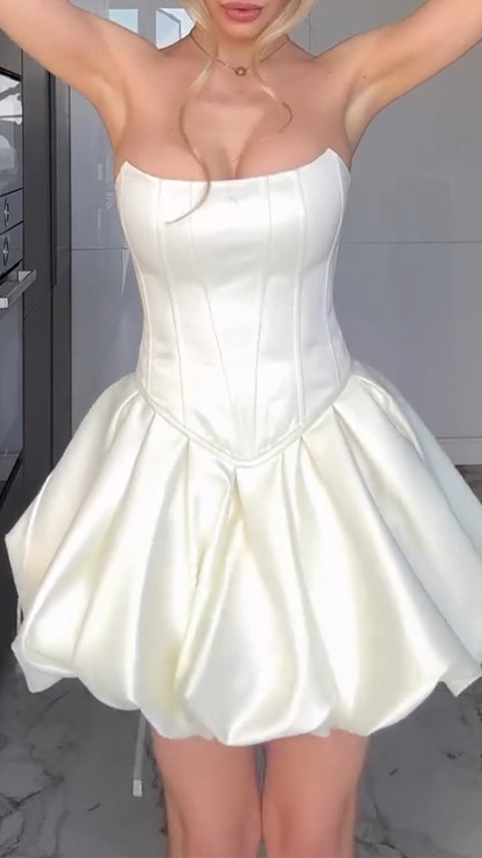 Ladies Strapless Patchwork Strap Top+ Floral Bud Skirt Elegant Temperament Set - MYSTERYBOXS