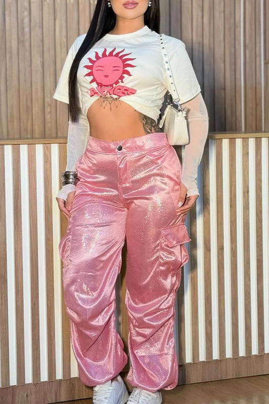Ladies Round Neck Printed Top and Pants Casual Set - MYSTERYBOXS
