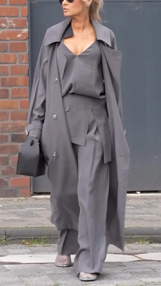 Ladies Solid Color Temperament Casual Three Piece Set - MYSTERYBOXS