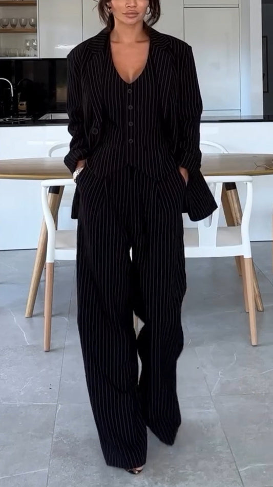 Ladies Vertical Stripe Temperament Casual Suit - MYSTERYBOXS
