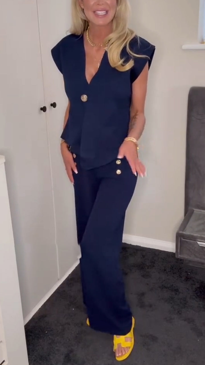 Ladies V-neck Irregular Top+ Pants with A Casual Temperament Suit - MYSTERYBOXS