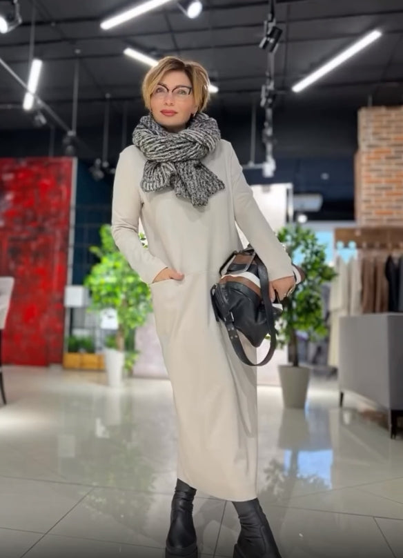 Loose thickened turtleneck dress with pockets - MYSTERYBOXS