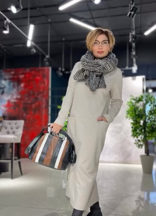 Loose thickened turtleneck dress with pockets - MYSTERYBOXS