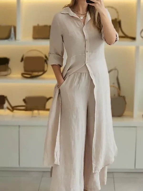 Women Casual Cotton and Linen Two-piece Set - MYSTERYBOXS