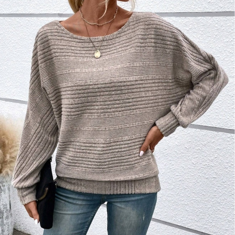 【Autumn and winter hot styles】Solid Round-Neck Striped Top with Long Sleeves