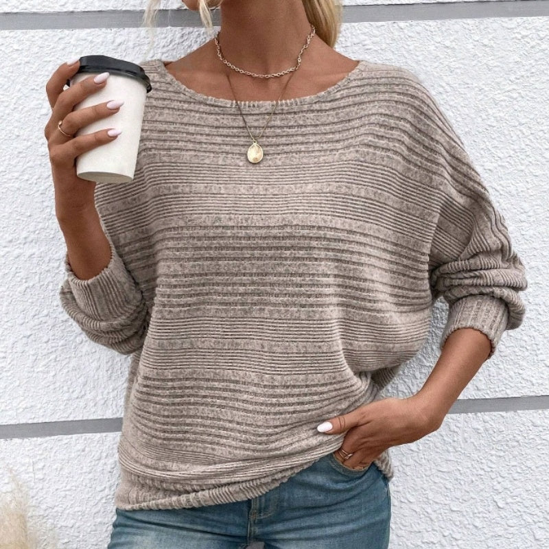 【Autumn and winter hot styles】Solid Round-Neck Striped Top with Long Sleeves