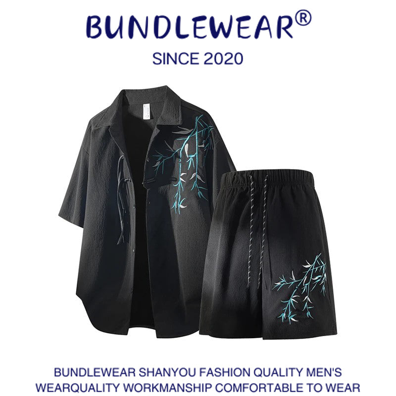 Bamboo embroidery men's loose suit