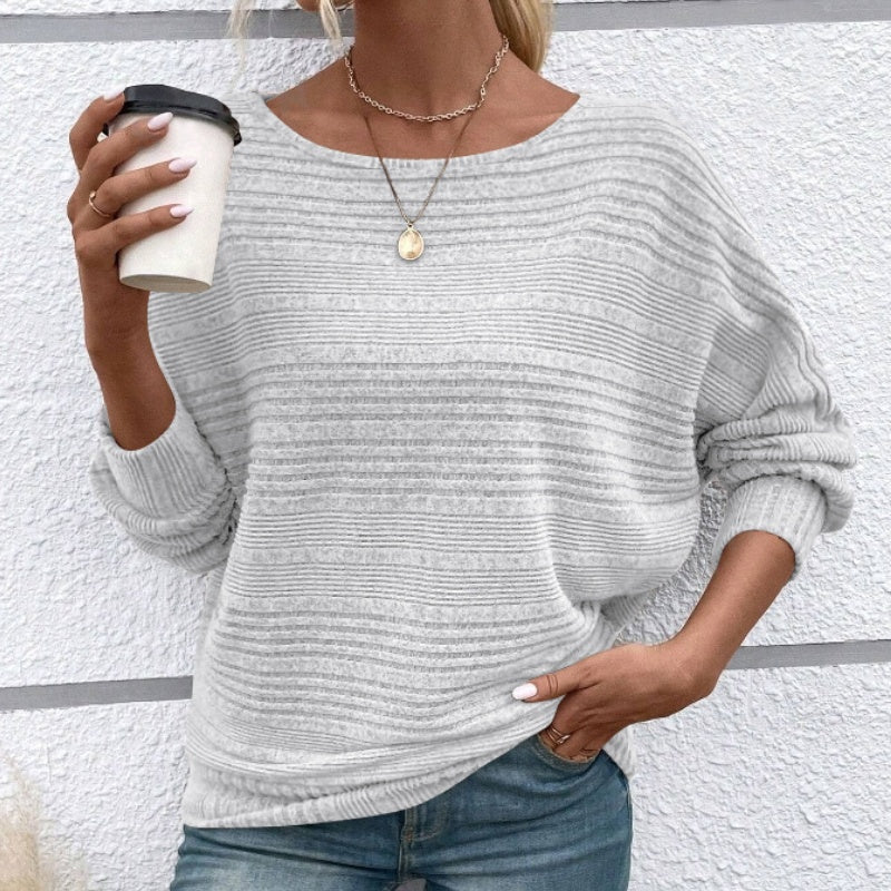 【Autumn and winter hot styles】Solid Round-Neck Striped Top with Long Sleeves