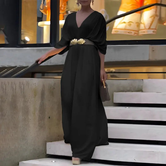 Women's V-Neck Half Sleeve Ruched Jumpsuit - MYSTERYBOXS
