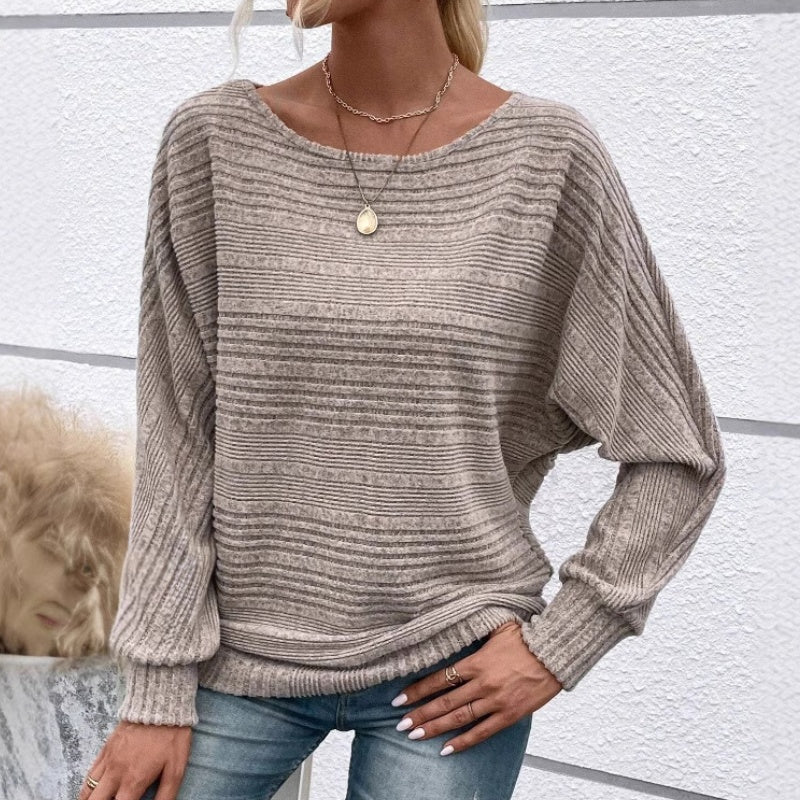 【Autumn and winter hot styles】Solid Round-Neck Striped Top with Long Sleeves
