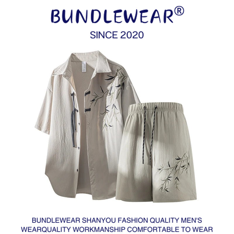 Bamboo embroidery men's loose suit