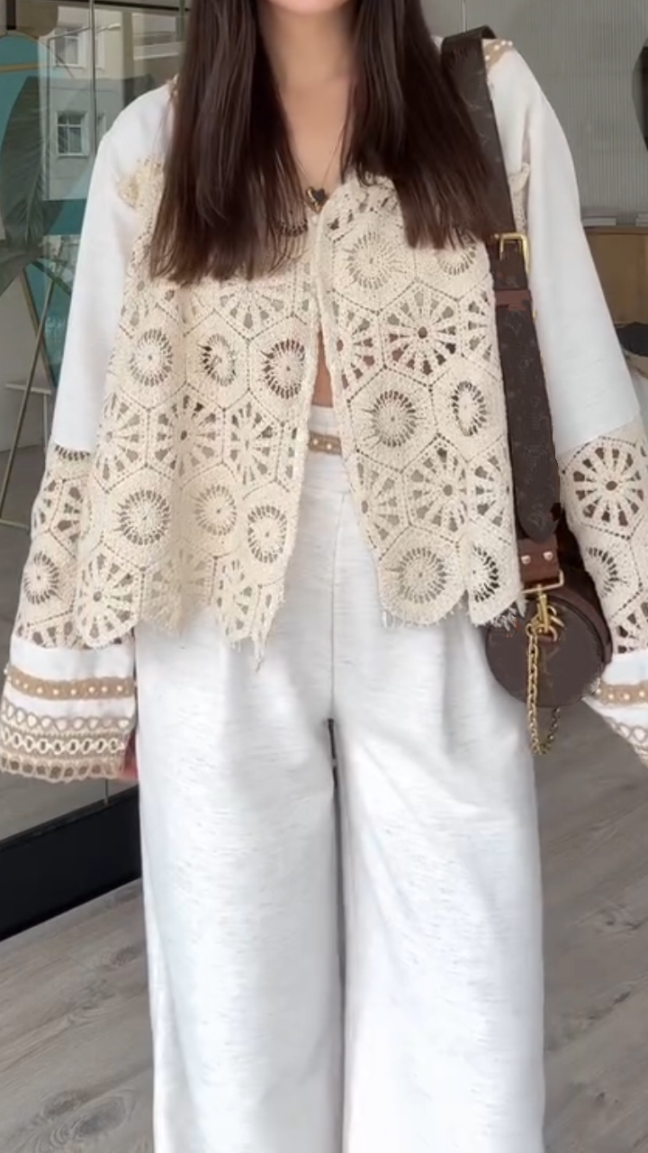 Women's V-neck Hollow Stitching Casual Suit - MYSTERYBOXS