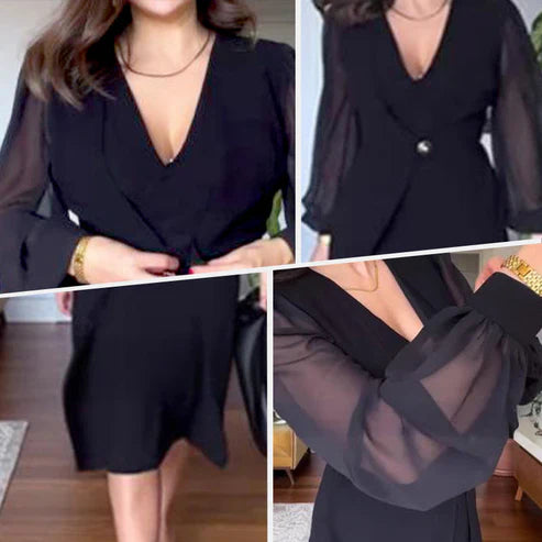Elegant Ladies Lace Long Sleeve V Neck Dress
