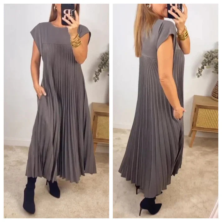 💕Women's pleated dress in solid color👗